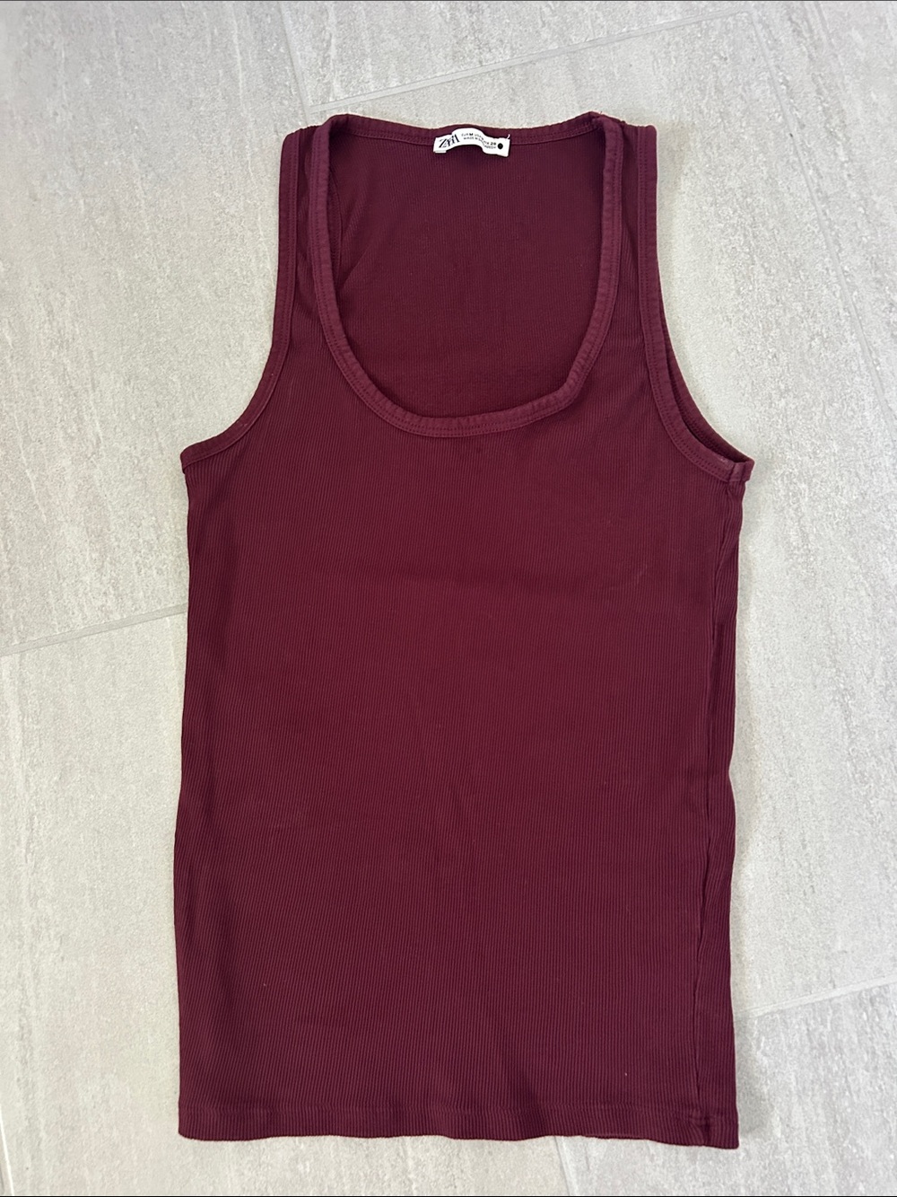 Zara Wine Ribbed Tank Top. Size Medium. 24” long